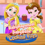 Baby Rapunzel & Baby Belle Cooking Pizza